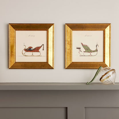 8"x8" Vintage Christmas Sleigh Framed Wall Art (Set of 2) - Hearth & Hand™