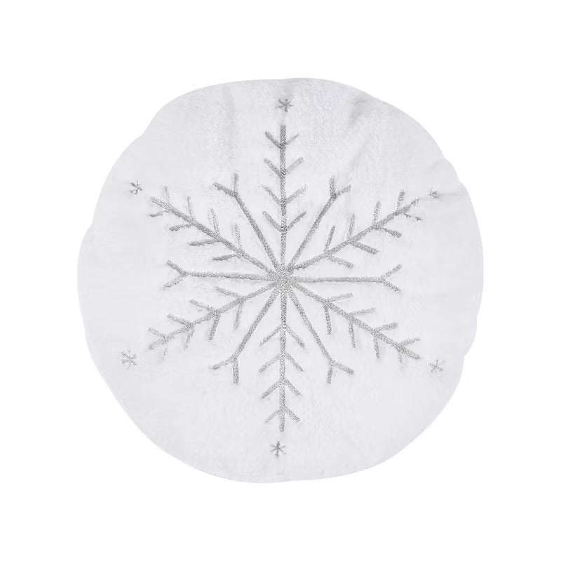 O Christmas Round Metalic Snowflake Pillow