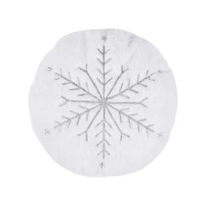 O Christmas Round Metalic Snowflake Pillow