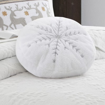 O Christmas Round Metalic Snowflake Pillow