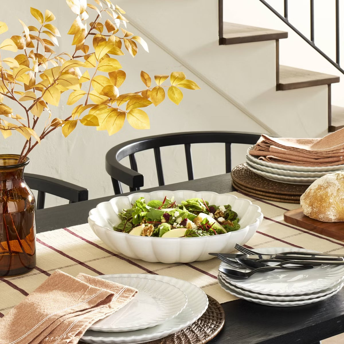 Scalloped Edge Stoneware Serving Bowl Cream - Hearth & Hand