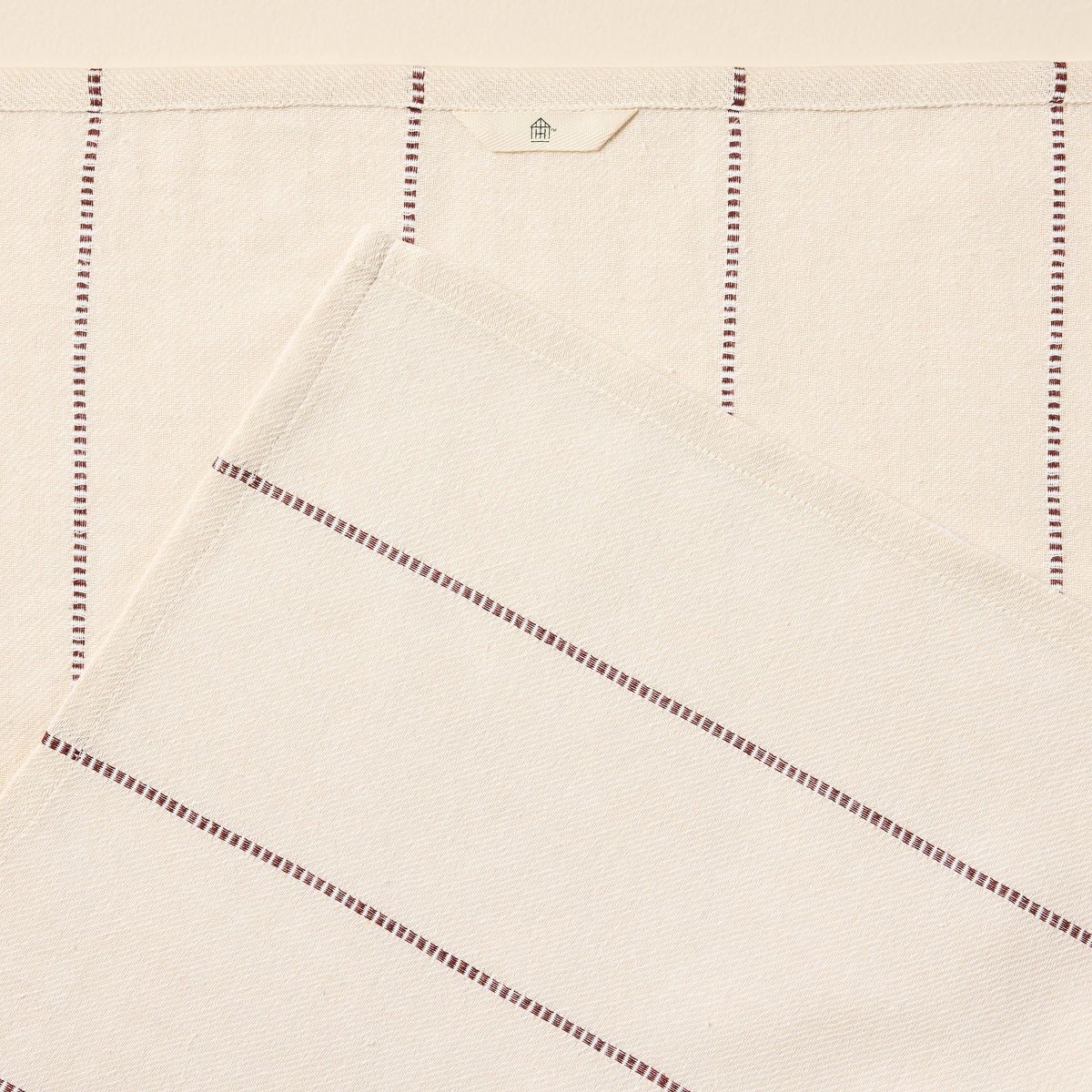 Simple Stripe Flour Sack Kitchen Towel Natural/Burgundy - Hearth & Hand™