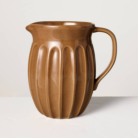 45oz Fluted Stoneware Beverage Pitcher Pumpkin Brown - Hearth & Hand