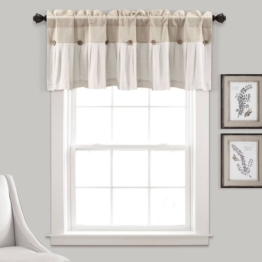 18"x52" Farmhouse Linen Button Window Valance - Lush Décor