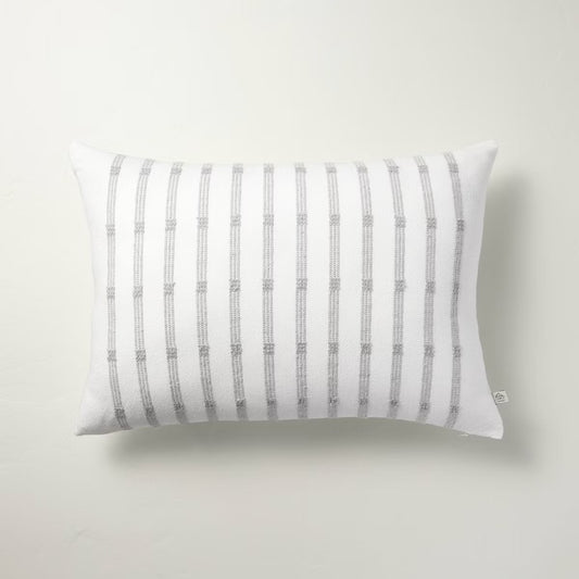 14"x20" Textured Rail Stripe Lumbar Throw Pillow Cream/Light Gray - Hearth & Hand™ with Magnolia: Cotton Dobby, Indoor Use