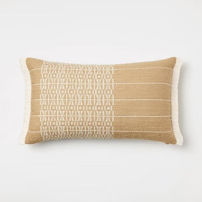 Oversized Embroidered Striped Lumbar Throw Pillow Brown - Threshold™ designed with Studio McGee