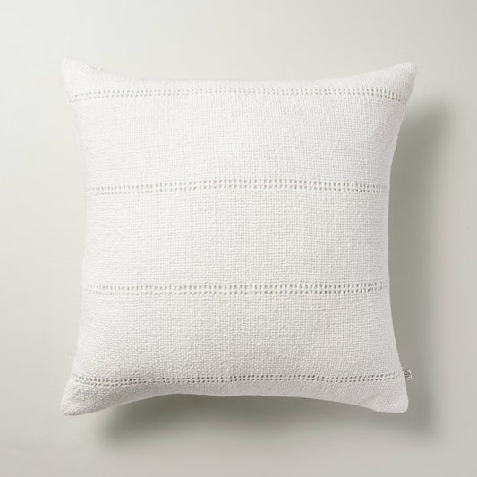 18"x18" Hem Stitch Stripe Square Throw Pillow Cream - Hearth & Hand™ with Magnolia: Cotton Texture, Indoor Use, Hidden Zipper