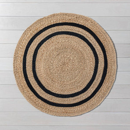 Round 5' Double Stripe Braided Jute Area Rug