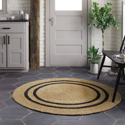 Round 5' Double Stripe Braided Jute Area Rug