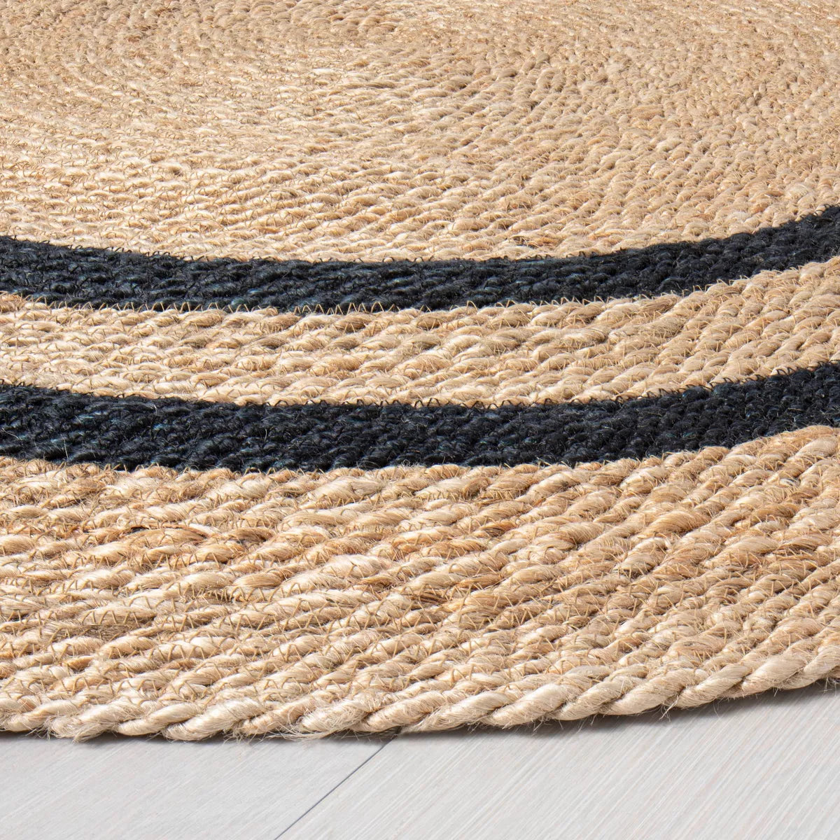 Round 5' Double Stripe Braided Jute Area Rug