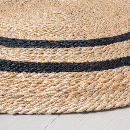 Round 5' Double Stripe Braided Jute Area Rug