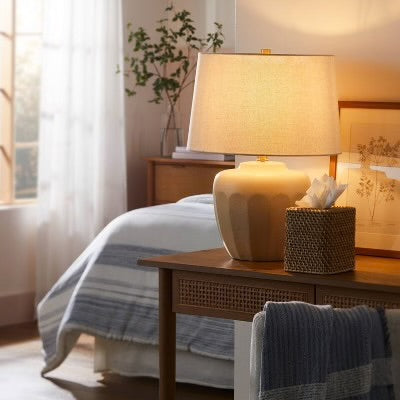 Faceted Ceramic Table Lamp Taupe/Cream (Includes LED Light Bulb) - Hearth & Hand with Magnolia