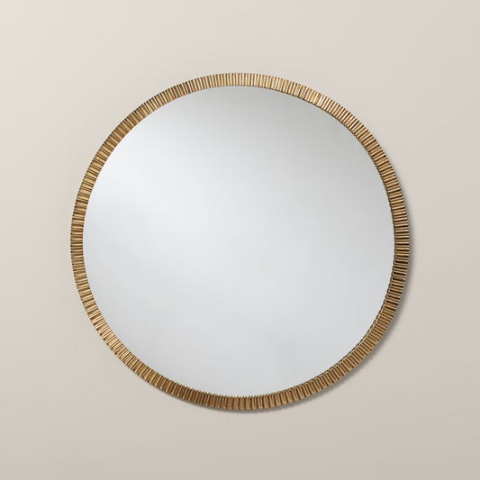 20” Pleated Brass Round Wall Mirror Antique Finish - Hearth & Hand