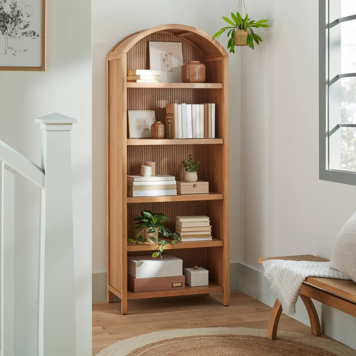 Grooved Wood Arch Bookcase - Hearth & Hand