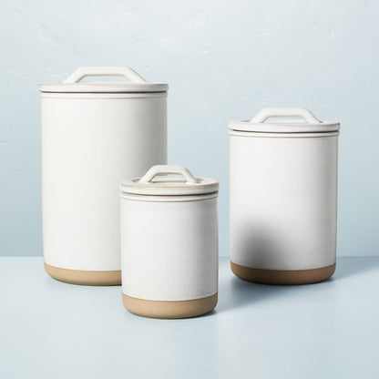 3pc Modern Rim Stoneware Canister Set Cream/Clay - Hearth & Hand