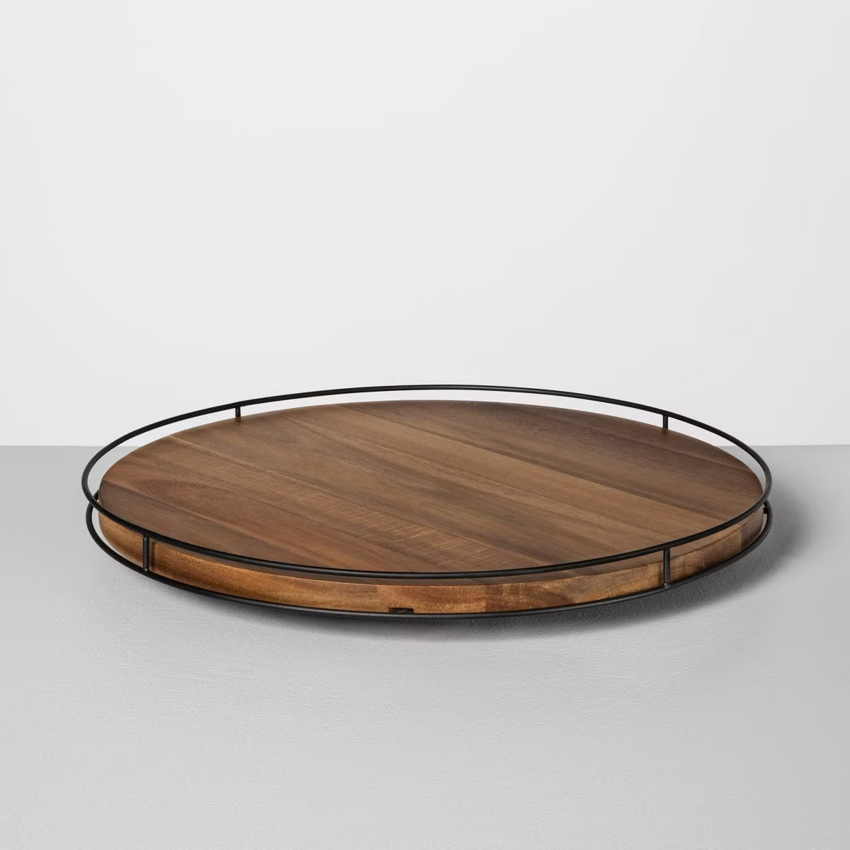 18” Wooden Lazy Susan with Metal Trim Brown/Black - Hearth & Hand