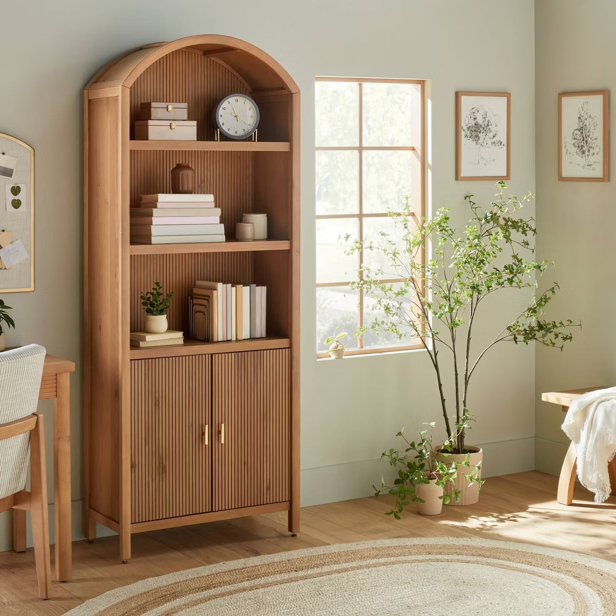 Grooved Wood Arch Bookcase Cabinet - Hearth & Hand