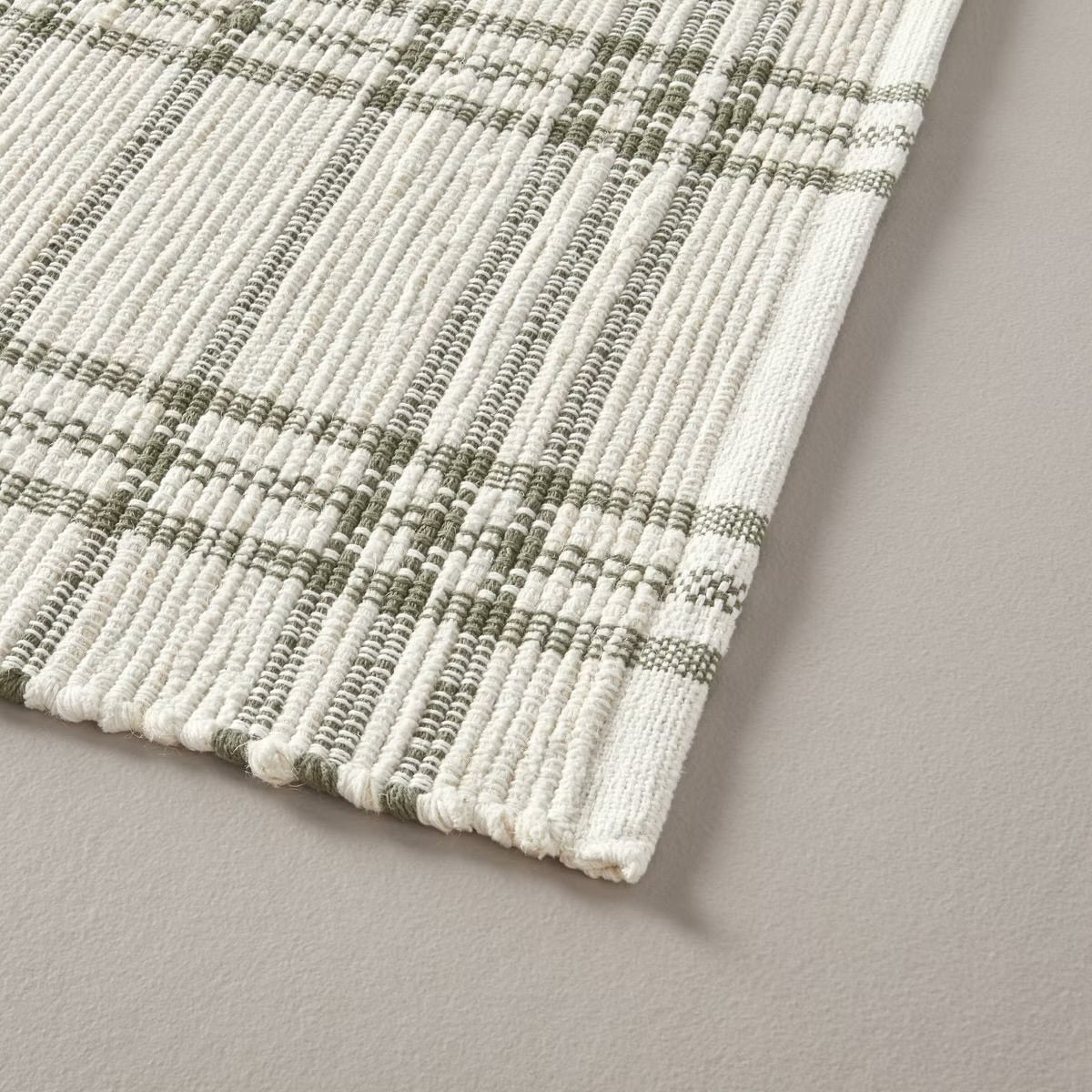 2 x 3 Tri-Stripe Plaid Handmade Woven Area Rug Green/Cream - Hearth & Hand