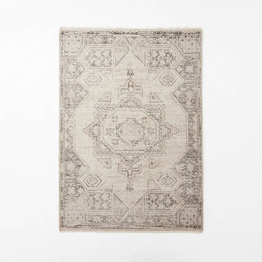 7x10 Knolls Authentic Handknotted Distressed Persian Rug Gray/Ivory/Black - Threshold™ designed with Studio McGee