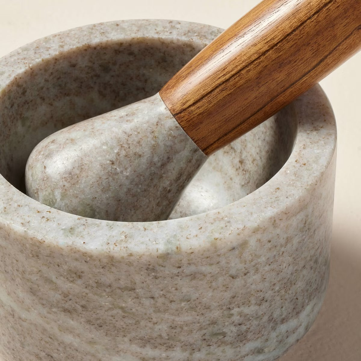 2pc Marble & Wood Mortar and Pestle Set