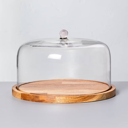 9" Wood & Glass Covered Dessert Storage