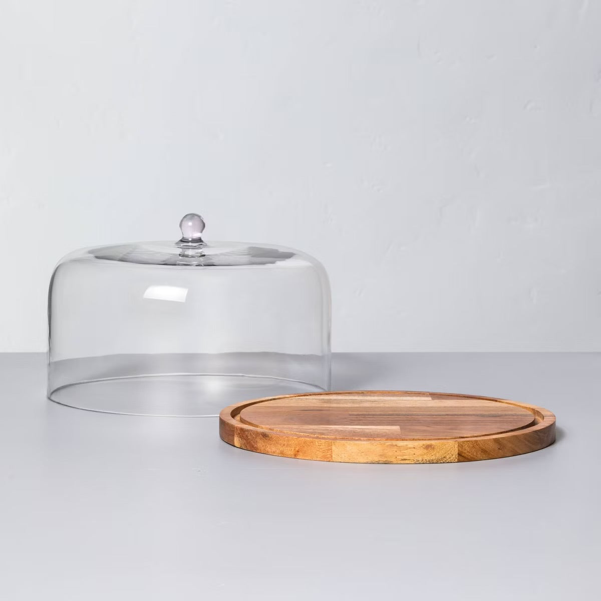 9" Wood & Glass Covered Dessert Storage