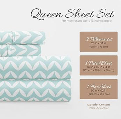 Queen Linen Market 4 Piece Sheet Set Patterned, , Puffed Chevron Light Blue