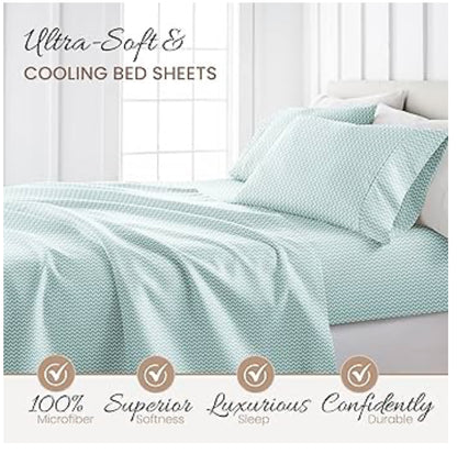 Queen Linen Market 4 Piece Sheet Set Patterned, , Puffed Chevron Light Blue