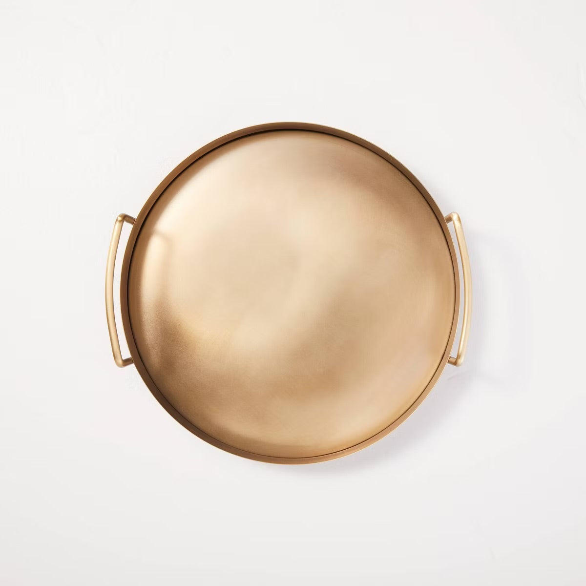 Beveled 11.9" Round Metal Decor Tray Brass Finish