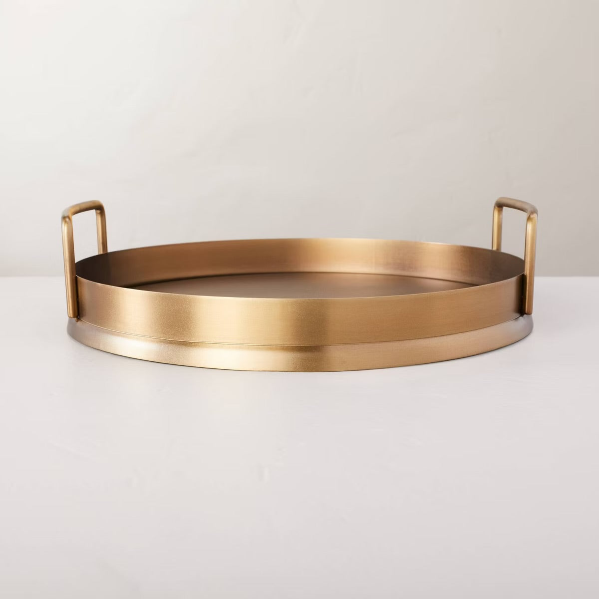 Beveled 11.9" Round Metal Decor Tray Brass Finish