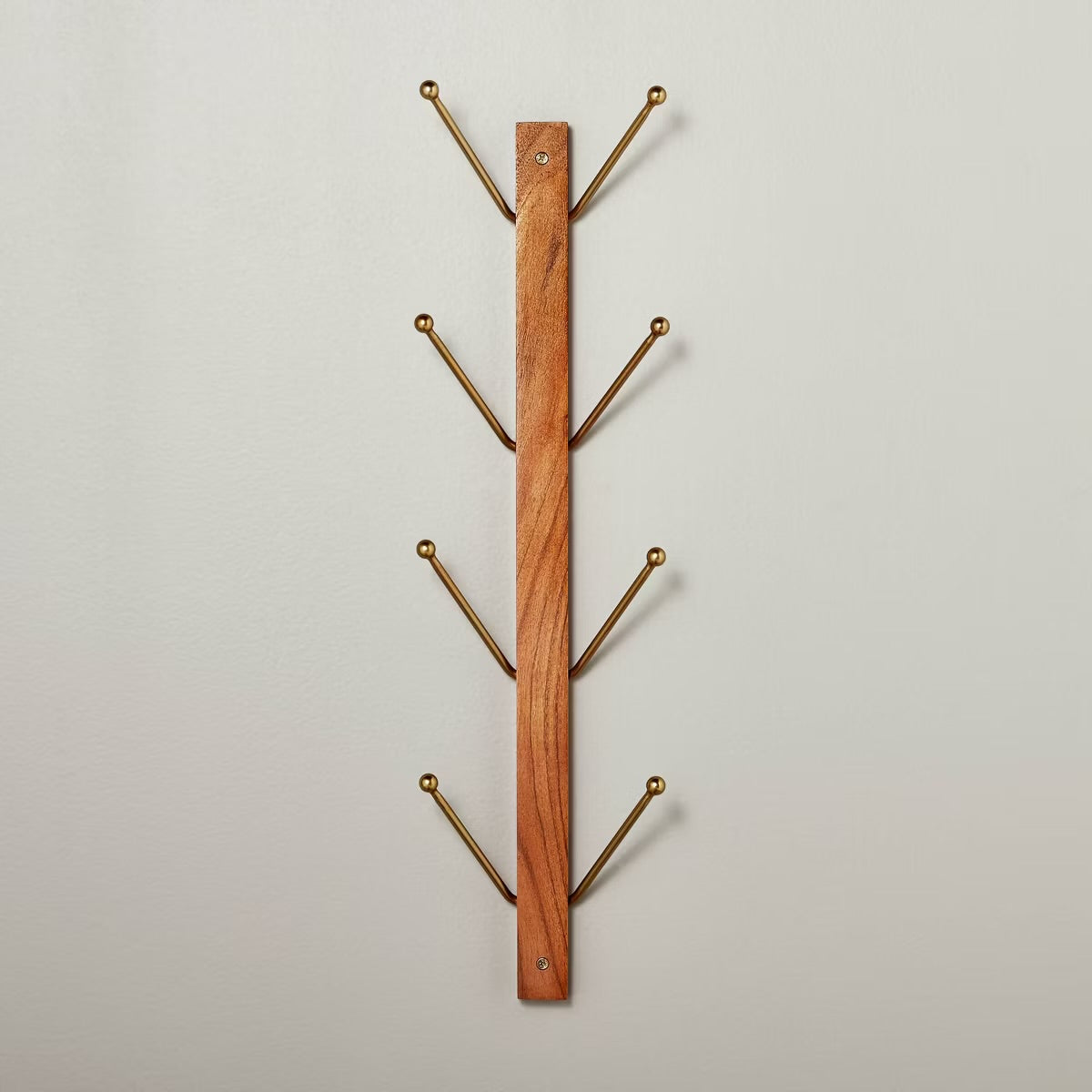 24" Wood & Metal Vertical Wall Rack Brown/Brass