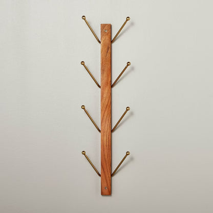 24" Wood & Metal Vertical Wall Rack Brown/Brass