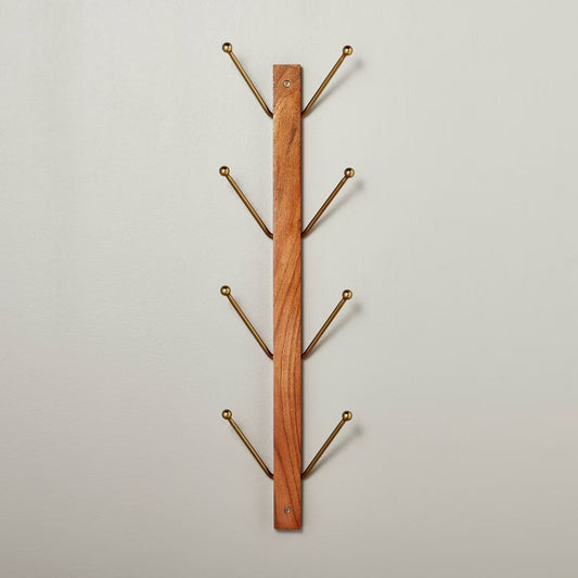 24" Wood & Metal Vertical Wall Rack Brown/Brass