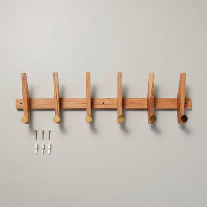 Wood & Brass Hook Rail - Hearth & Hand