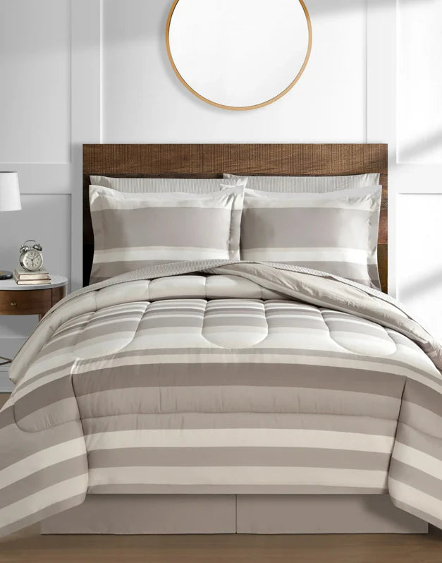 King Fairfield Square Collection Austin Stripe/Solid Reversible 8 Pc. Comforter Set, Taupe