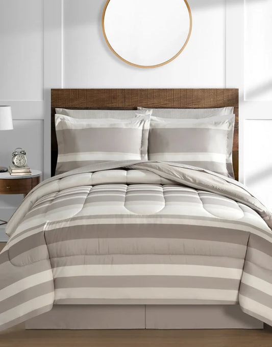 King Fairfield Square Collection Austin Stripe/Solid Reversible 8 Pc. Comforter Set, Taupe