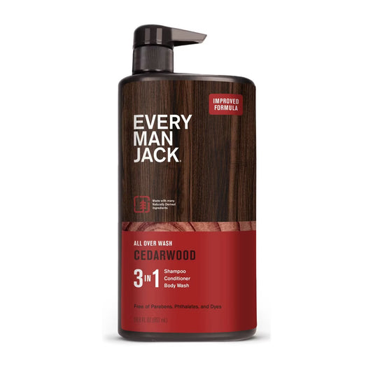 Every Man Jack Cedarwood Hydrating Men's 3-in-1 Body Wash and Shampoo and Conditioner - 28.8 fl oz