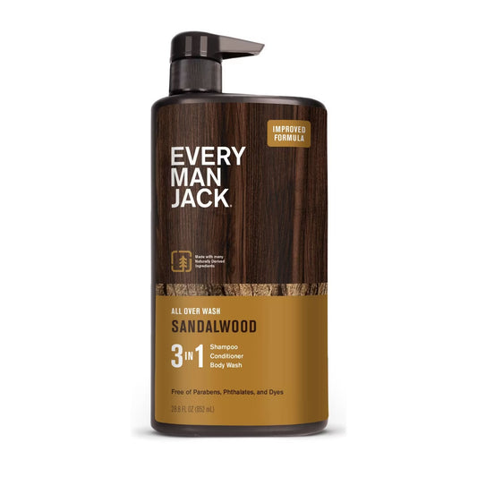 Every Man Jack Sandalwood Hydrating Men's 3-in-1 Body Wash and Shampoo & Conditioner - 28.8 fl oz