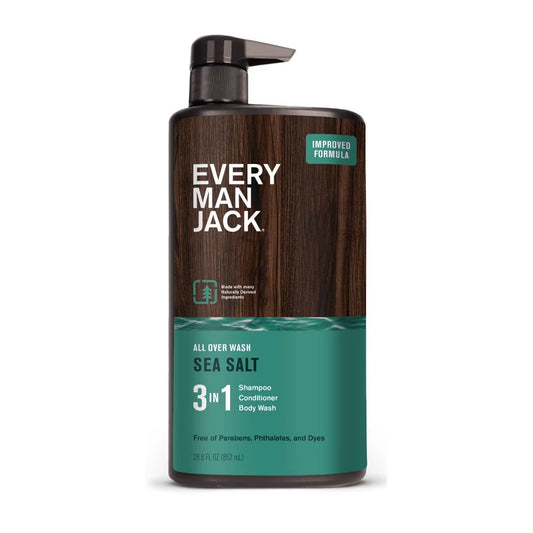 Every Man Jack Sea Salt Hydrating Men's 3-in-1 Body Wash and Shampoo and Conditioner - 28.8 fl oz