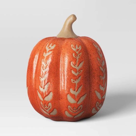 Medium Ceramic Pumpkin Figurine Patterned Orange - Threshold