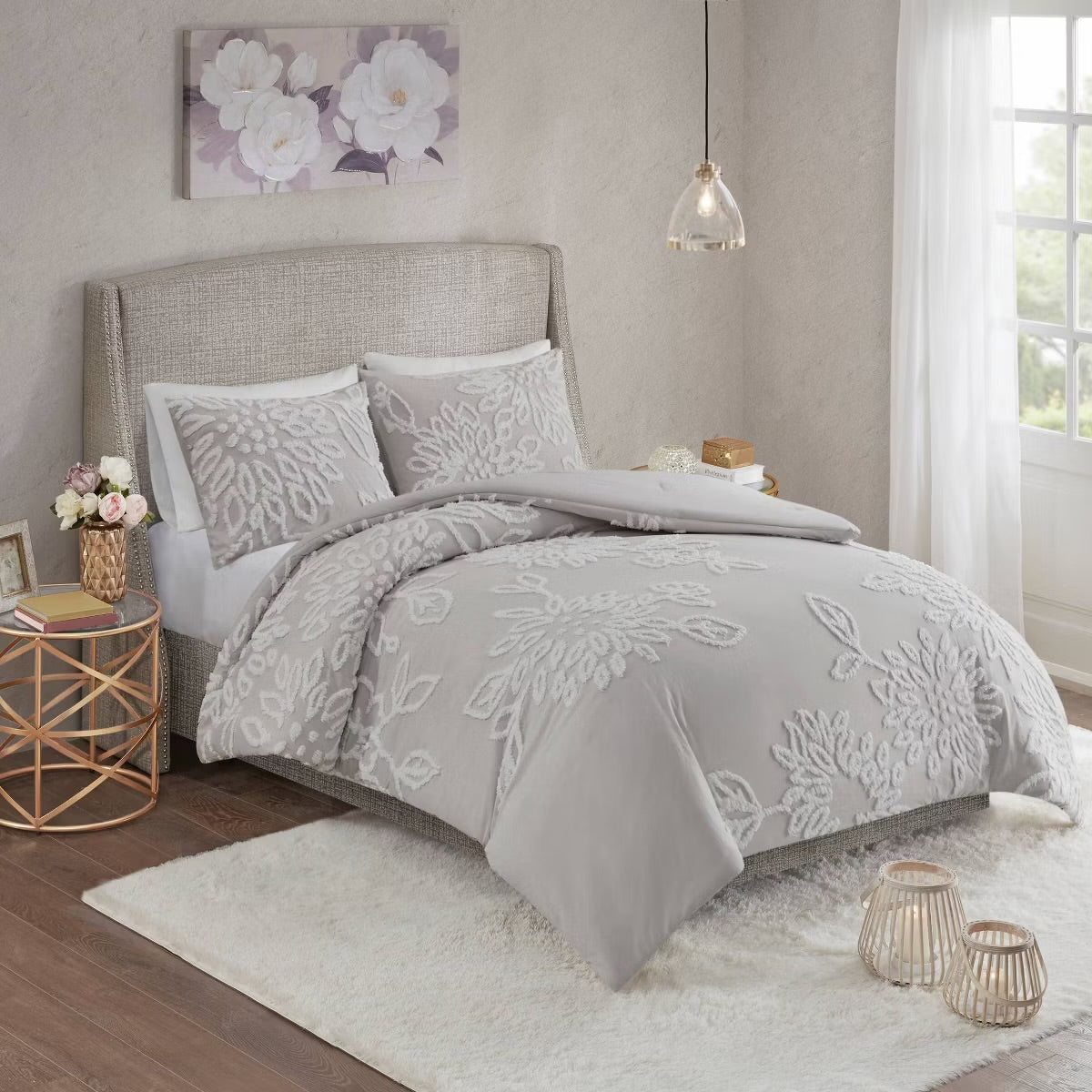 Full/Queen Danica Tufted Cotton Chenille Floral Comforter Set