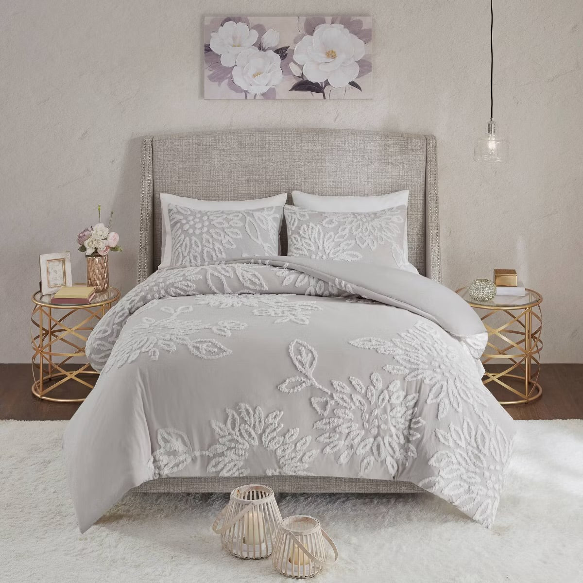 Full/Queen Danica Tufted Cotton Chenille Floral Comforter Set