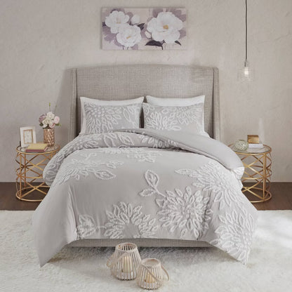 Full/Queen Danica Tufted Cotton Chenille Floral Comforter Set