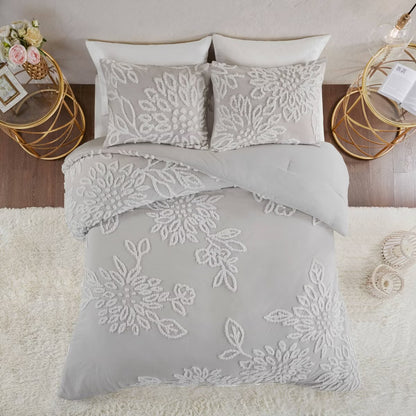 Full/Queen Danica Tufted Cotton Chenille Floral Comforter Set