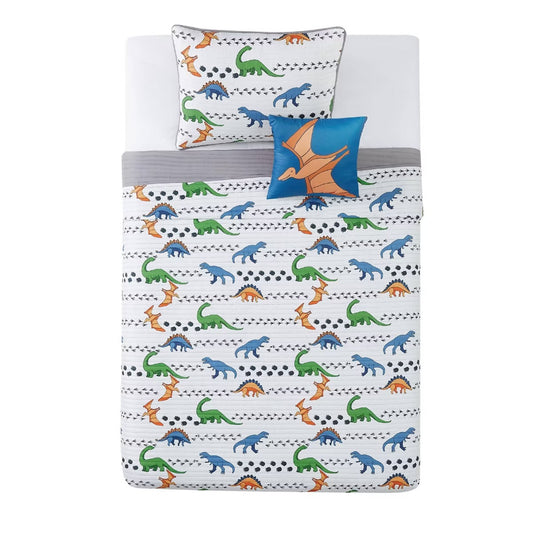 Full Dino Tracks Quilt Set White - My World