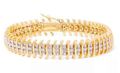 Diamond Accent Wide Link Chain Bracelet in Gold-Plated