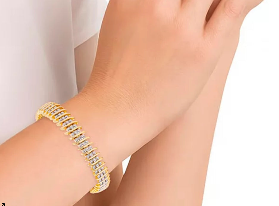 Diamond Accent Wide Link Chain Bracelet in Gold-Plated