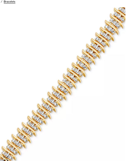 Diamond Accent Wide Link Chain Bracelet in Gold-Plated