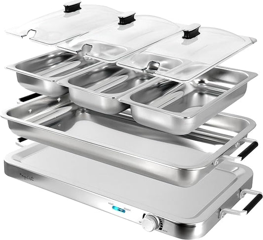 MegaChef 3-in-1 Electric Chaffing Buffet Server and Warming Tray with Triple 2.63 Quart Trays and 8.6 Quart Baking Pan