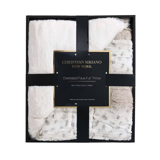 Gift Boxed Reversible Throw Blanket Snow Leopard Natural - Christian Siriano: Faux Fur, Sensory Friendly, 60x70"